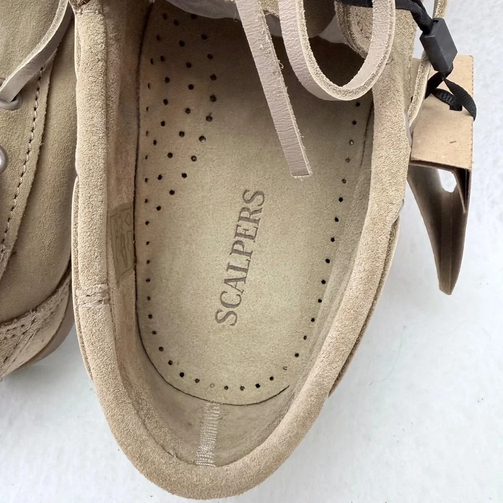 Scalpers Curiel Boat Shoes Beige Suede Leather Mens Size US 7 EU 40 57594 NIB
